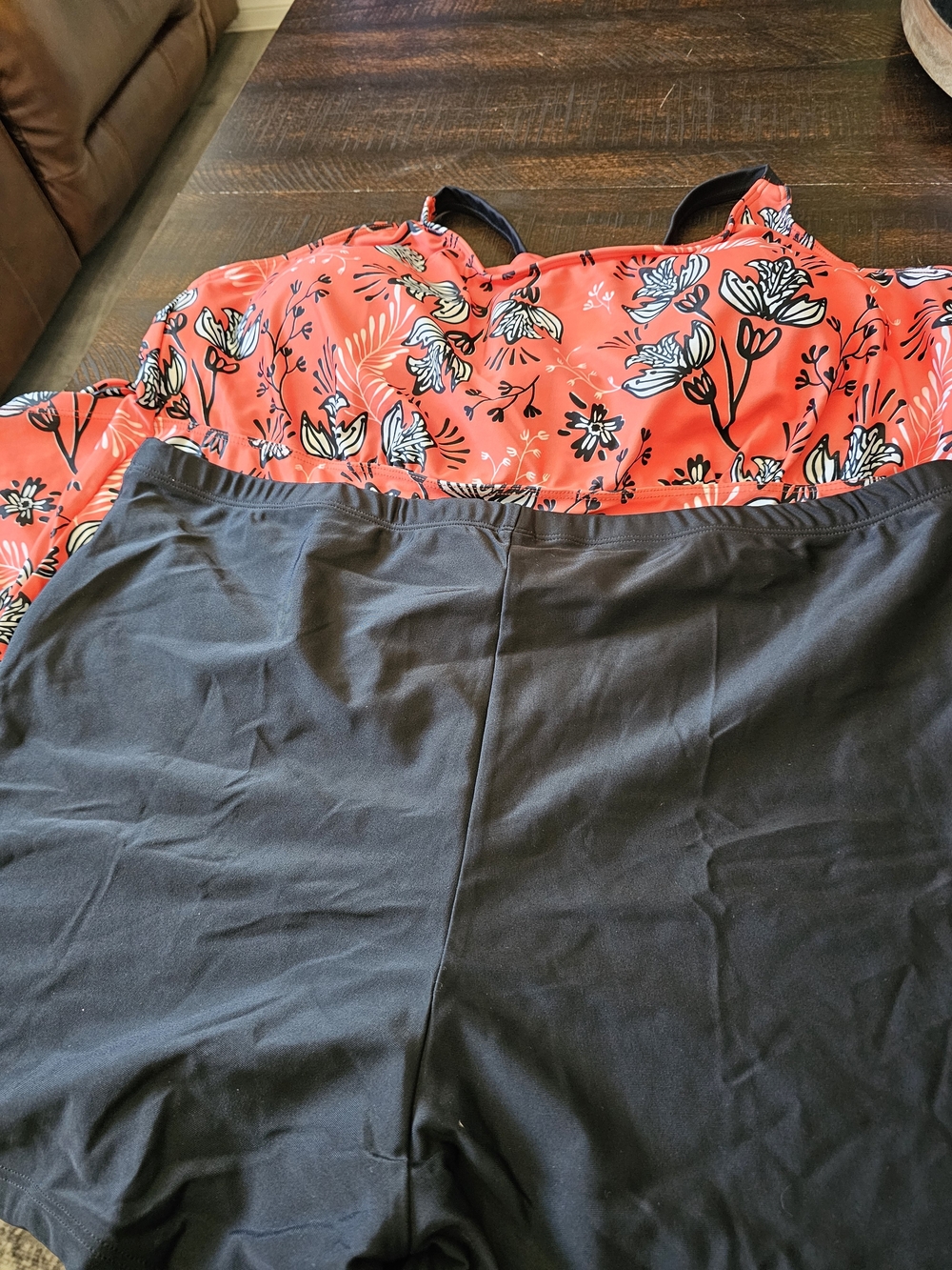 Younique Red Floral Tankini Top with Black Swim Shorts Set - Picture 11 of 12